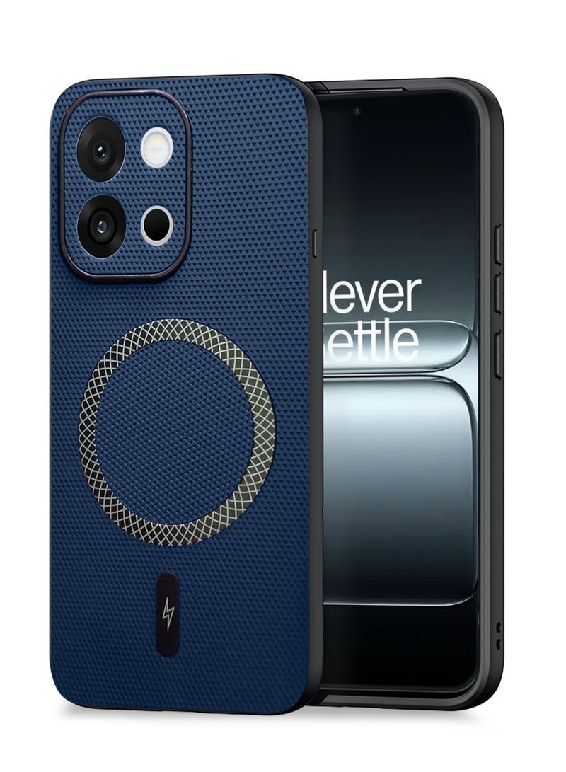 Wtech OnePlus 13s 5G 2025 Support Wireless Charging Magnetic Cover Texture PU Leather  Phone Case Cover (MCMPMN) - Navy Blue - Image 1