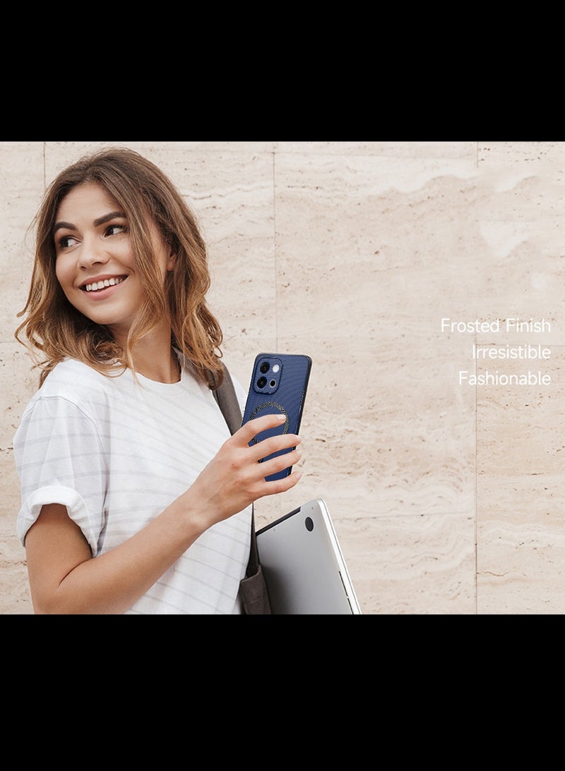 Wtech OnePlus 13s 5G 2025 Support Wireless Charging Magnetic Cover Texture PU Leather  Phone Case Cover (MCMPMN) - Navy Blue - Image 3