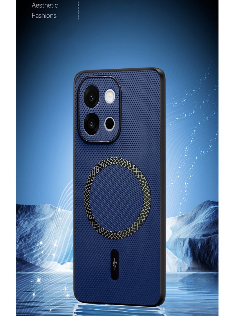 Wtech OnePlus 13s 5G 2025 Support Wireless Charging Magnetic Cover Texture PU Leather  Phone Case Cover (MCMPMN) - Navy Blue - Image 4