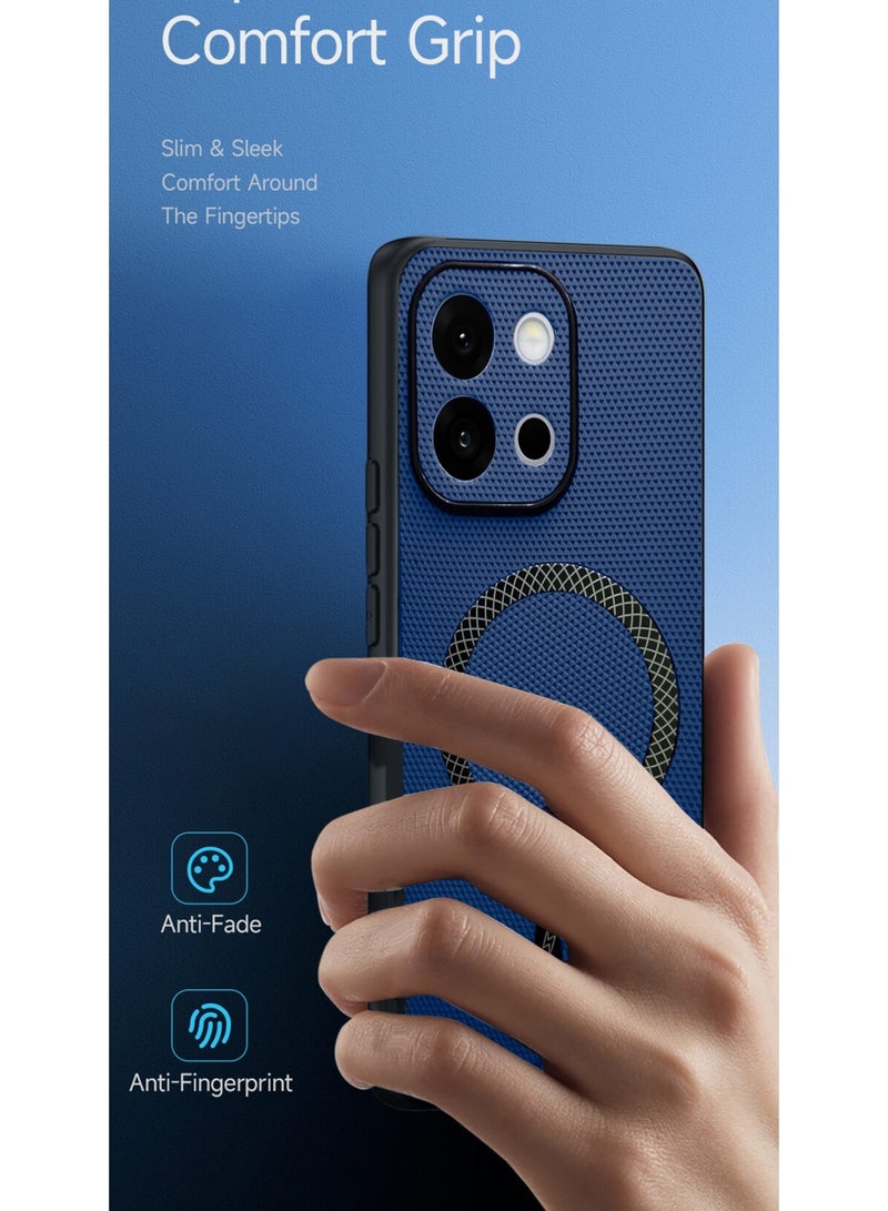 Wtech OnePlus 13s 5G 2025 Support Wireless Charging Magnetic Cover Texture PU Leather  Phone Case Cover (MCMPMN) - Navy Blue - Image 2