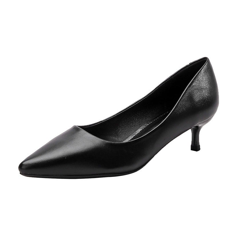 555-8 Nude High Heels for Women, French Style Soft Leather Pointed Toe Office Shoes