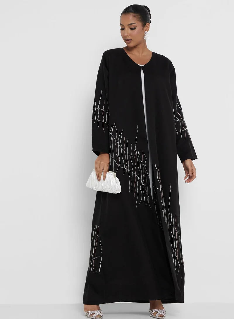 hayas closet Embellished Flared Sleeve Abaya