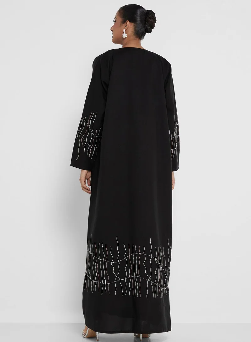 hayas closet Embellished Flared Sleeve Abaya