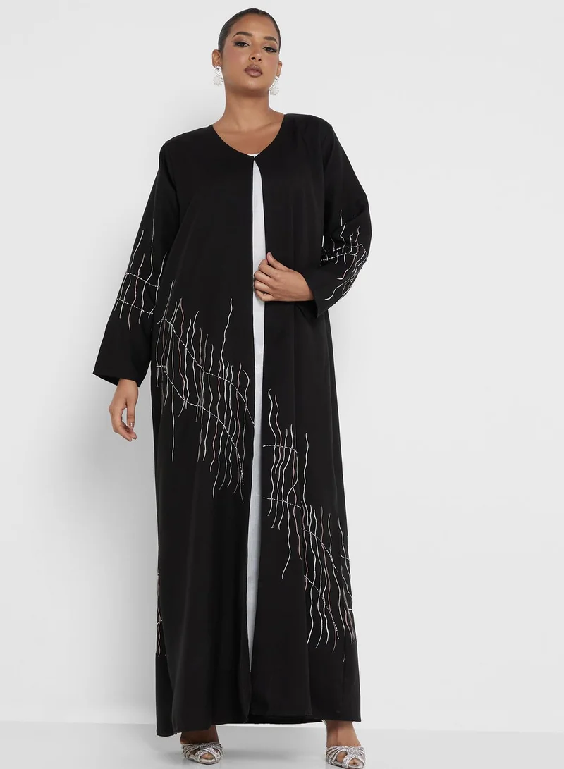 hayas closet Embellished Flared Sleeve Abaya