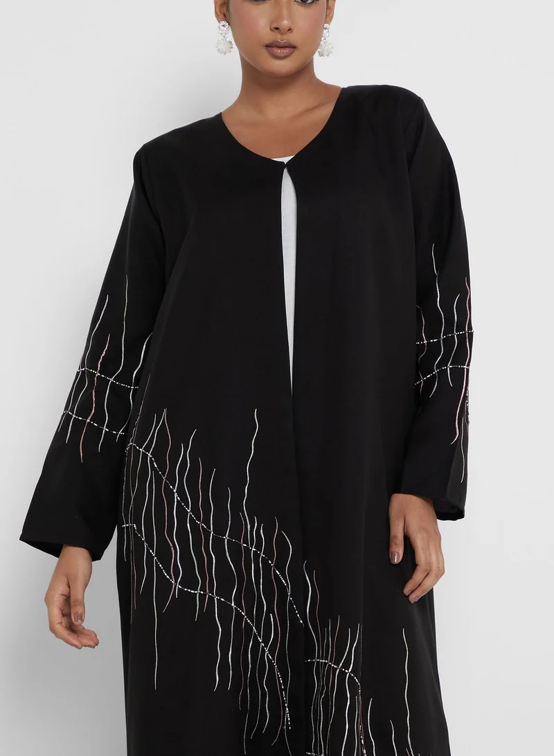 hayas closet Embellished Flared Sleeve Abaya