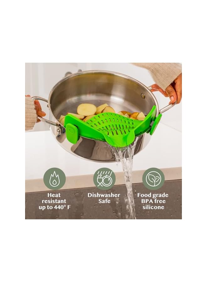 S-TOP Snap N Strain Pot Strainer and Pasta - Adjustable Silicone Clip On for Pots, Pans, Bowls Lime Green - Image 3