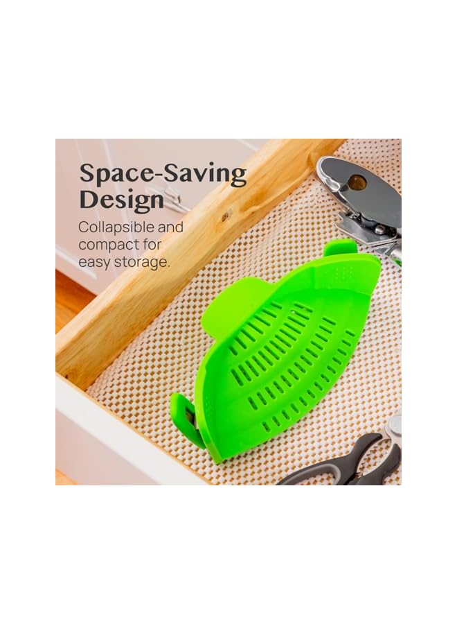 S-TOP Snap N Strain Pot Strainer and Pasta - Adjustable Silicone Clip On for Pots, Pans, Bowls Lime Green - Image 2