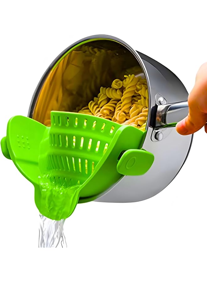 S-TOP Snap N Strain Pot Strainer and Pasta - Adjustable Silicone Clip On for Pots, Pans, Bowls Lime Green - Image 1