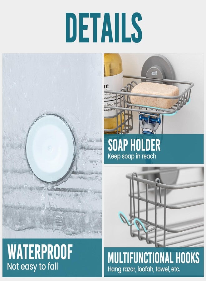 TAILI Shower Caddy Suction Cup with Hooks & Soap Holder, Heavy Duty Bathroom Shower Organizer, No Drilling Shower Shelves for Inside Bathroom, Metal Storage Holder-Grey - Image 5