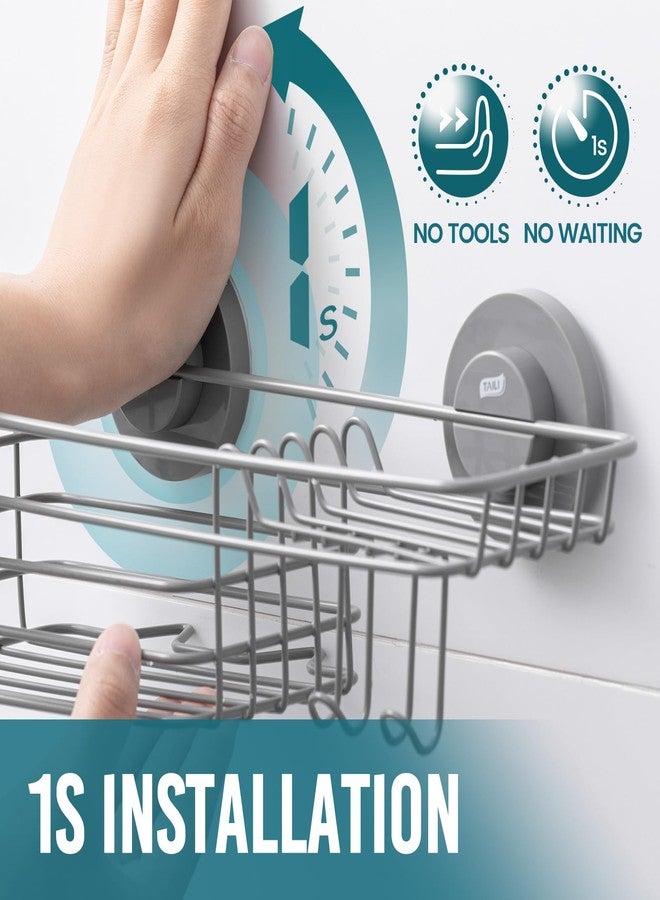 TAILI Shower Caddy Suction Cup with Hooks & Soap Holder, Heavy Duty Bathroom Shower Organizer, No Drilling Shower Shelves for Inside Bathroom, Metal Storage Holder-Grey - Image 2