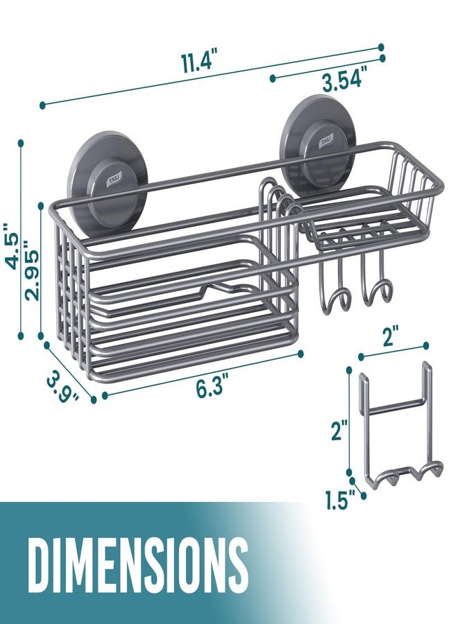 TAILI Shower Caddy Suction Cup with Hooks & Soap Holder, Heavy Duty Bathroom Shower Organizer, No Drilling Shower Shelves for Inside Bathroom, Metal Storage Holder-Grey - Image 3