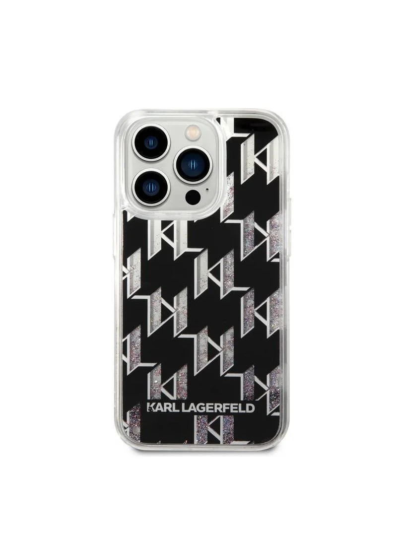 Karl Lagerfeld Liquid Glitter Case Monogram Pattern Glitter, Super Slim And Shiny, Back Cover Compatible With iPhone 14 Pro - Silver