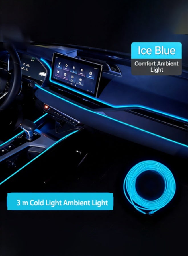 CAFELE 3-Meter USB Car LED Light Strip - Ice Blue Vibrant Neon Light for Car Interiors, Bedrooms, Parties, Wall and Ceiling Decorations, No Wiring Required, Easy Installation, USB Powered, Creates Ambient Lighting - Image 1