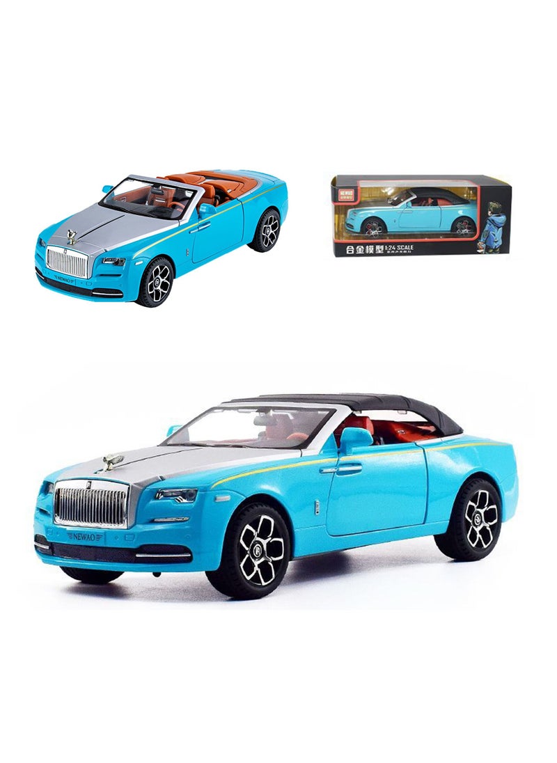 Swift 1:24 Rolls Royce Convertible Super Sports Diecast Car Model Phantom Toy Car Alloy Collectible Phantom Pull Back Model Car Vehicles with Removeable Roof, Sound Light for Kids Birthday Gift Blue  - Image 1