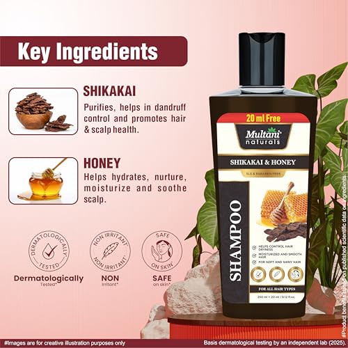 Multani Natural Shikakai & Honey Shampoo (270 ml) | For Shiny Looking | Reduces Scalp Dryness | Detangles hair | Makes Hair manageable | SLS & Paraben Free | For All Hair Types | Dermatologically Tested - Image 3