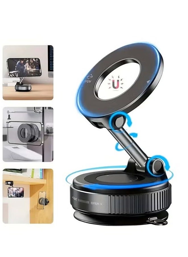 TIGER Vacuum Suction Magnetic Bracket K007S Phone Mount – 360° Rotation Car Suction Cup Holder, Portable Magnetic Phone Holder – Black, Secure Grip, Adjustable, Strong Hold for All Smartphones, Easy Installation - Image 1