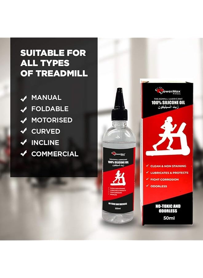 PowerMax Fitness - Multi-Purpose Pms-200 Silicone Oil Bottle 100% 200Ml Pure Silicone Treadmill Belt Lubricant, Full Belt Width Lubrication, No Odor & No Propellants, Nozzle Cap For Easy Application - Image 1