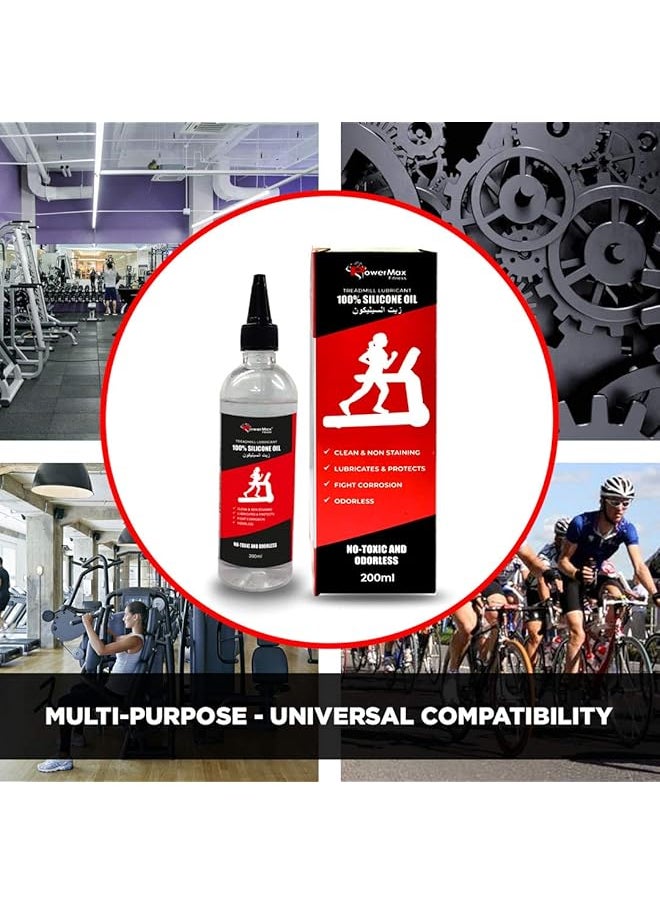 PowerMax Fitness - Multi-Purpose Pms-200 Silicone Oil Bottle 100% 200Ml Pure Silicone Treadmill Belt Lubricant, Full Belt Width Lubrication, No Odor & No Propellants, Nozzle Cap For Easy Application - Image 1