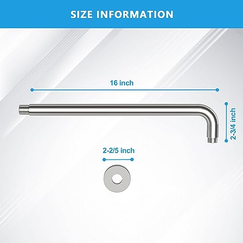 Lordear Shower Arm Chrome 16 Inch Shower Extension Arm L Shape Polished Chrome Stainless Steel Long Shower Head Extension Tube, Shower Extender Arm with Flange - Image 3