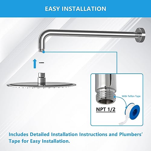 Lordear Shower Arm Chrome 16 Inch Shower Extension Arm L Shape Polished Chrome Stainless Steel Long Shower Head Extension Tube, Shower Extender Arm with Flange - Image 4