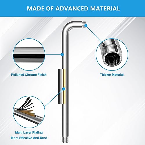 Lordear Shower Arm Chrome 16 Inch Shower Extension Arm L Shape Polished Chrome Stainless Steel Long Shower Head Extension Tube, Shower Extender Arm with Flange - Image 5