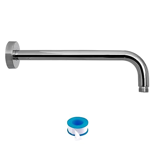Lordear Shower Arm Chrome 16 Inch Shower Extension Arm L Shape Polished Chrome Stainless Steel Long Shower Head Extension Tube, Shower Extender Arm with Flange - Image 1