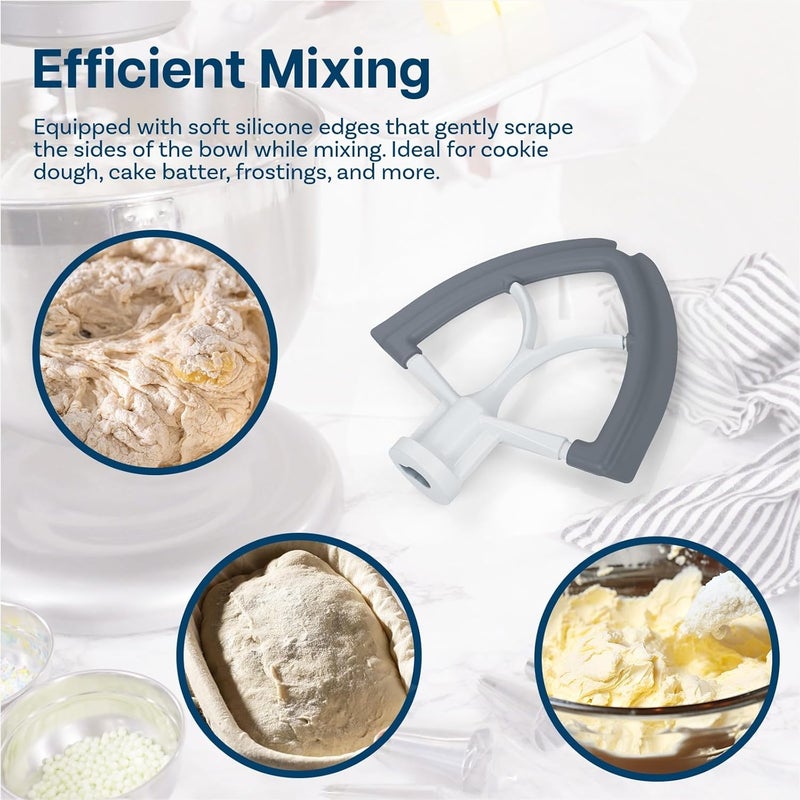 أم موبيل مضرب الحافة المرنة لخلاطات KitchenAid سعة 4.5-5 كوارت ذات الرأس المائل من سلسلة Artisan & Classic من - مضرب مسطح من الألومنيوم مع حواف سيليكون مرنة – ملحق كاشط – غسل يدوي فقط - Image 3