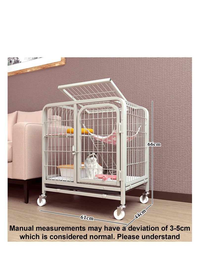 XiuWoo 2-Tier Cat Cage Pet Playpen Crate Kennel With Wheels, Large Inner Room Made of Metal, No Litter Box, 61*44*66cm, white  - Image 2