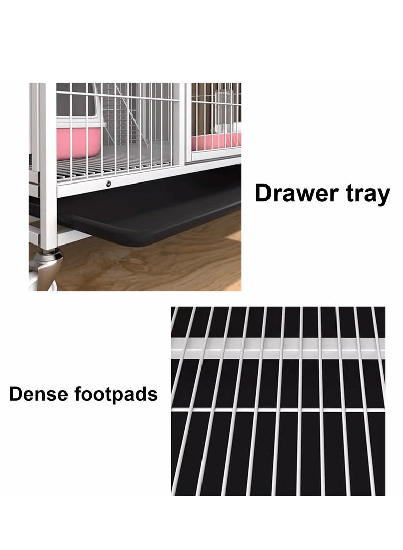 XiuWoo 2-Tier Cat Cage Pet Playpen Crate Kennel With Wheels, Large Inner Room Made of Metal, No Litter Box, 61*44*66cm, white  - Image 4