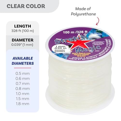 Stretch Magic Elastic Beading Cord – Clear Color, 1mm in Diameter, 100-Meter (328 ft) - Easy to Knot, Strong & Stretchy String for Making Beaded Jewelry - Image 3