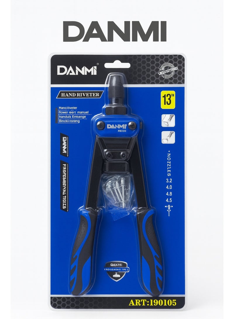 DANMI 13-Inch Hand Riveter – Heavy-Duty Manual Riveting Tool with Multiple Nozzles (3.2/4.0/4.8 mm) – Comfortable Grip (ART: 190105) - Image 1