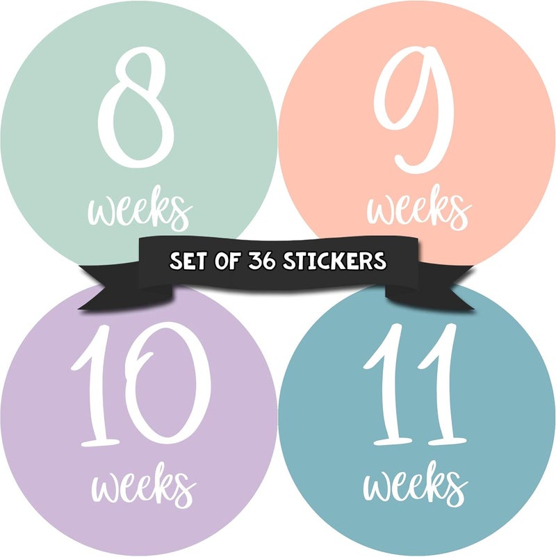 Months In Motion Pregnancy Weekly Belly Growth Stickers 36 pcs  Purple Pink Matte Finish Cloth Surface for Maternity Photo Sessions  Keepsakes - Image 1