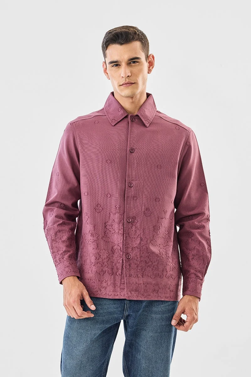 سنيتش Mauve Floral Long Sleeve Regular Fit Overshirt