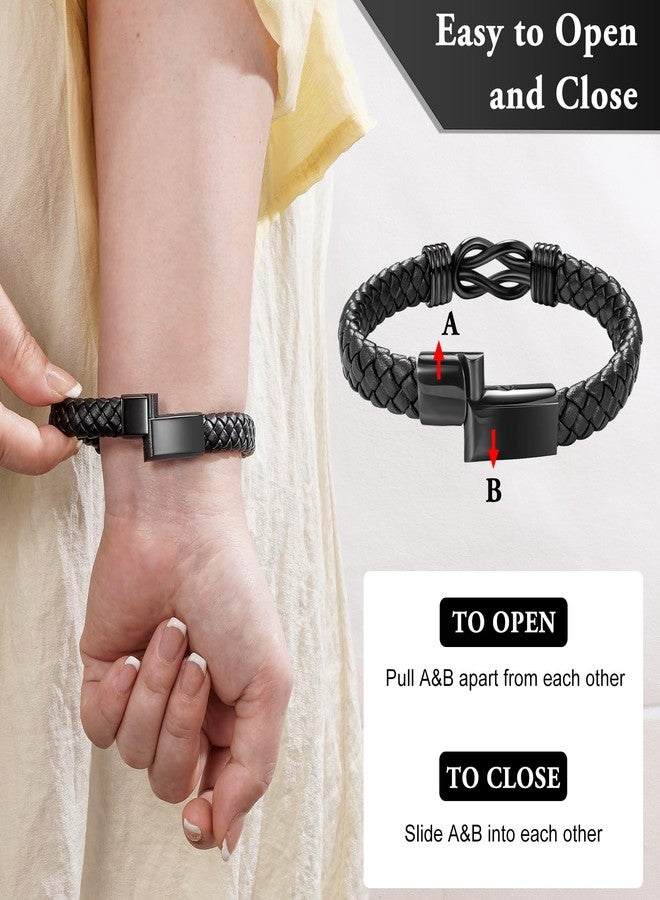 SOITIS Leather Cremation Bracelet for Ashes - Memorial Keepsake Urn Bangle for Men Women - Stainless Steel Memorial Jewelry for Loved Ones, Cremation Jewelry for Ashes - Image 3