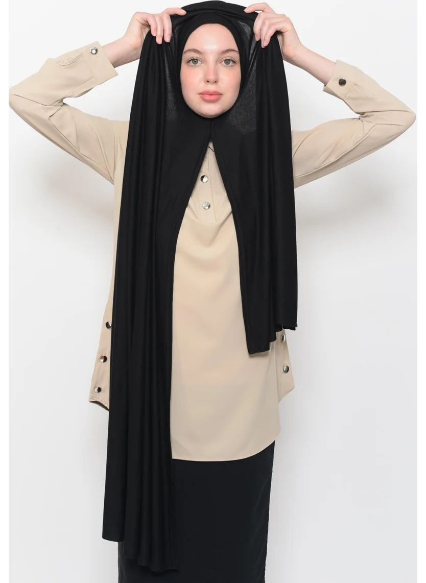 التوبة Ready Practical Interlocking Luxury Organic Plain Combed Cotton Shawl Cross Aligned - Black