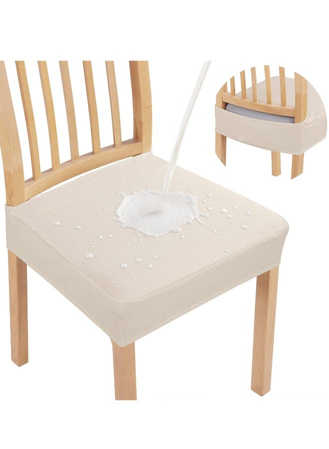 Stretch Chair Seat Covers4 PCS, Removable Washable Dining Chair Covers Anti-Dust Dining RoomSeat (4, Beige)  - Image 1