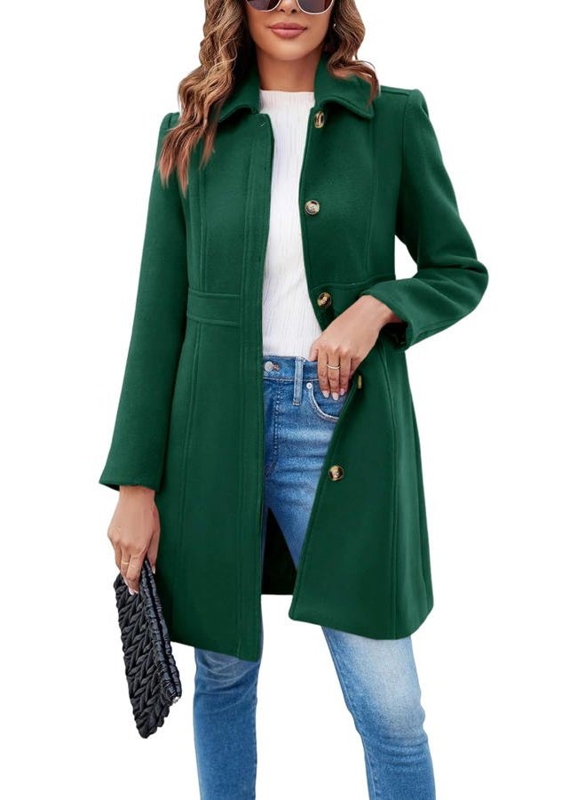 Fisoew Women's Elegant Single Breasted Coat Long Sleeve Mid Winter Overcoat Work Office Pea Coats - Image 1