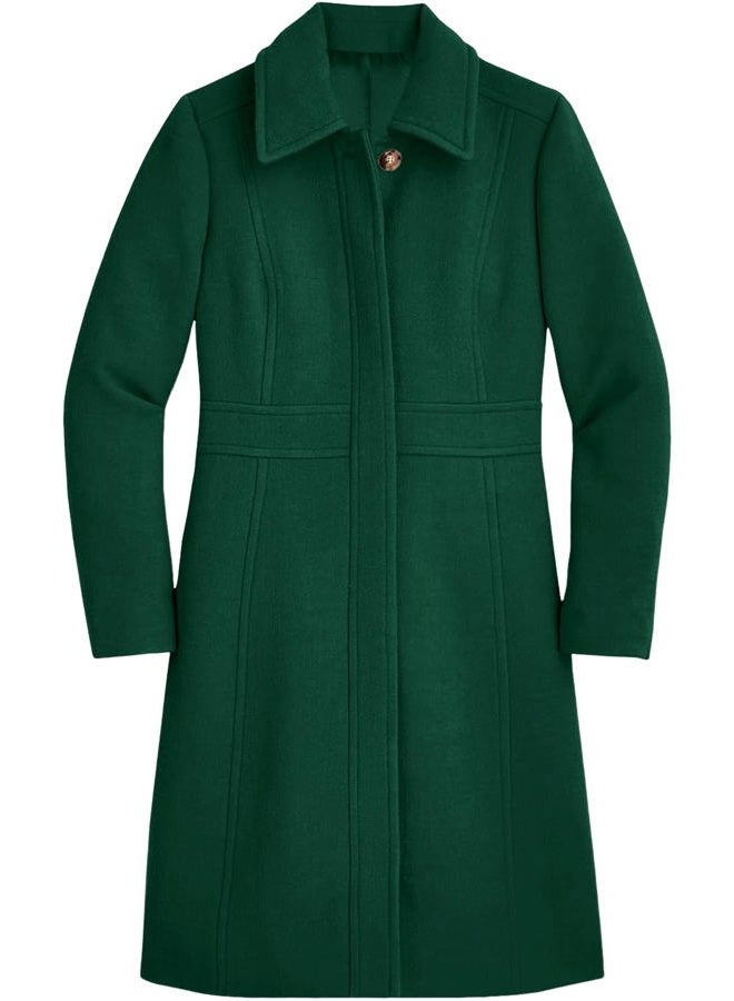 Fisoew Women's Elegant Single Breasted Coat Long Sleeve Mid Winter Overcoat Work Office Pea Coats - Image 3