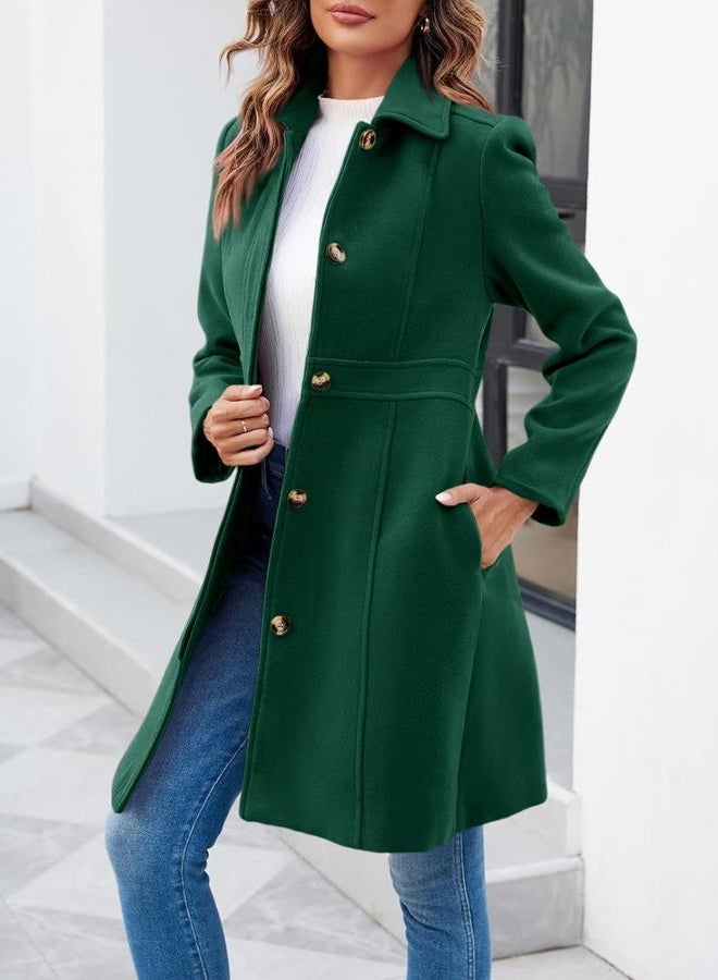 Fisoew Women's Elegant Single Breasted Coat Long Sleeve Mid Winter Overcoat Work Office Pea Coats - Image 2