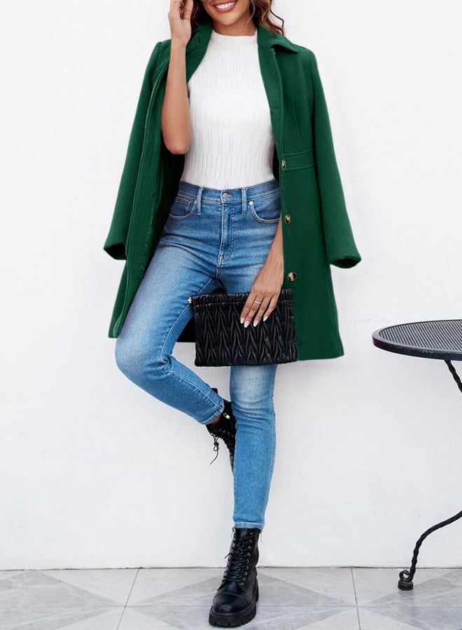 Fisoew Women's Elegant Single Breasted Coat Long Sleeve Mid Winter Overcoat Work Office Pea Coats - Image 4