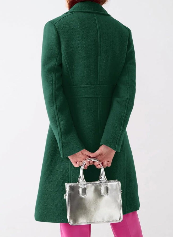 Fisoew Women's Elegant Single Breasted Coat Long Sleeve Mid Winter Overcoat Work Office Pea Coats - Image 5