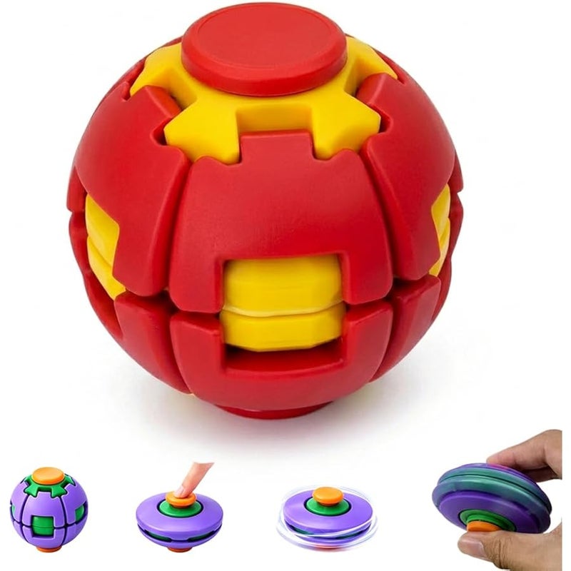 QITAI Fidget Spinner Decompression Ball, 360° Press & Spin Fidget Ball, 3D Printed Finger Decompression Rotating Ball Sensory Fidget Fun Toy for Adults Portable Desk Toy for Office, School (1, Red) - Image 1