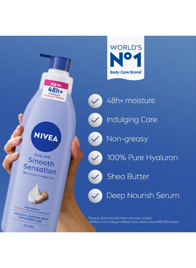 NIVEA Body Lotion for Dry Skin, Smooth Sensation, 48H Moisture, 400ml - Image 2