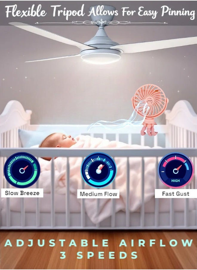 Circuit Green Portable Stroller Fan, 3 Speed 360Â°Rotate Mini Portable Fan, Rechargeable Battery Powered Fan, Handheld Fan with Flexible Tripod, Mini Personal Fan For Car Seat Crib Treadmill Travel (Pink) - Image 2