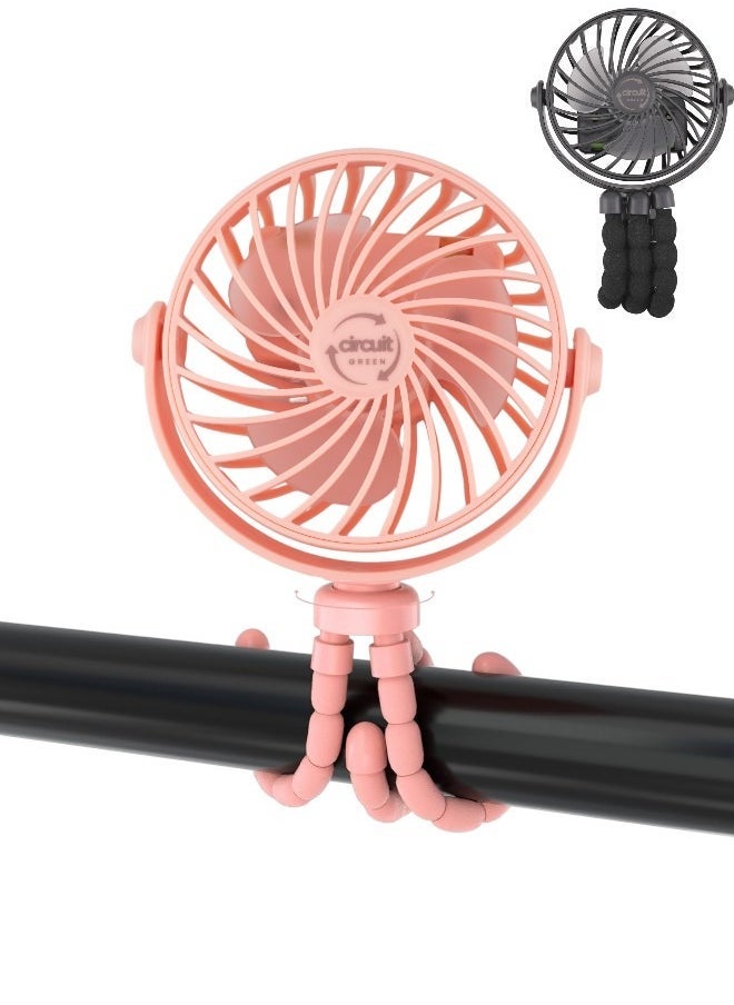 Circuit Green Portable Stroller Fan, 3 Speed 360Â°Rotate Mini Portable Fan, Rechargeable Battery Powered Fan, Handheld Fan with Flexible Tripod, Mini Personal Fan For Car Seat Crib Treadmill Travel (Pink) - Image 1