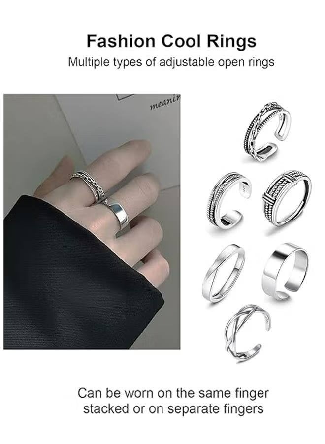 Open Adjustable Rings Set Unisex Stacking Ring Stackable Jewelry Gift Finger Rings for Women Men Girls Boys 6pcs Silver - Image 2