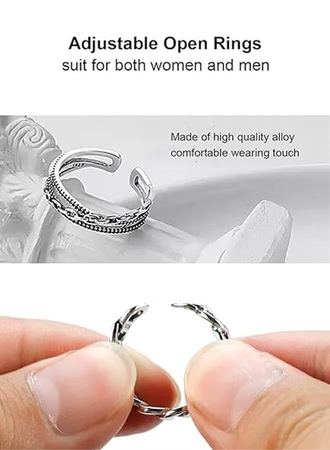 Open Adjustable Rings Set Unisex Stacking Ring Stackable Jewelry Gift Finger Rings for Women Men Girls Boys 6pcs Silver - Image 3