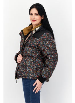 Eddie Bauer Women Flora Print Hood With Drawstring Quilted Jacket, Black Combo  - Image 2