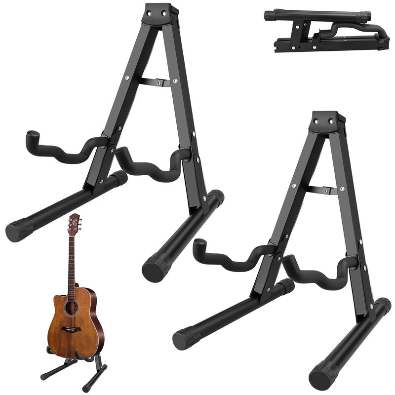 DkOvn 2 Pack Guitar Stand AFrame Folding Guitar Stand with NonSlip Rubber and Foam Arms Metal Guitar Stand for Acoustic Guitar Electric Guitar Bass Ukulele Banjo2 Pack Model A