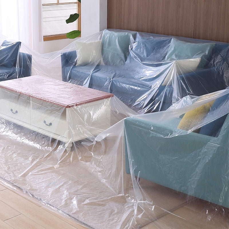 Lainrrew 5 Sheets Plastic Drop Cloths, Plastic Sheeting Plastic Painting Tarp Paint Drop Cloth Waterproof Plastic Cover Anti-dust Furniture Cover Couch Cover for Painting Floor (4 x 20m/ 13 x 65.6 Feet) - Image 3